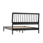 Lit Queen en bois massif à fuseaux, Caramel / Pin naturel / Noir, Convient pour 2 personnes