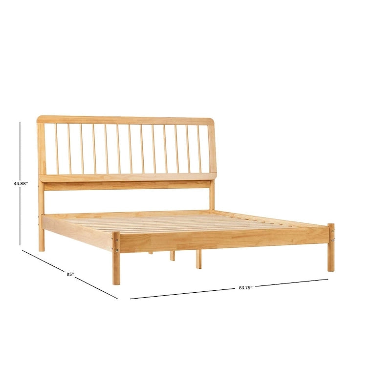 Lit Queen en bois massif à fuseaux, Caramel / Pin naturel / Noir, Convient pour 2 personnes