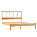 Lit Queen en bois massif à fuseaux, Caramel / Pin naturel / Noir, Convient pour 2 personnes