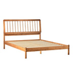 Lit Queen en bois massif à fuseaux, Caramel / Pin naturel / Noir, Convient pour 2 personnes