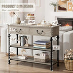 Table console étroite avec 2 tiroirs et étagères, Gris/Marron, 1-2 personnes