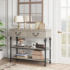 Table console étroite avec 2 tiroirs et étagères, Gris/Marron, 1-2 personnes