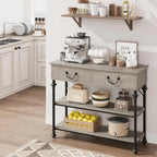 Table console étroite avec 2 tiroirs et étagères, Gris/Marron, 1-2 personnes