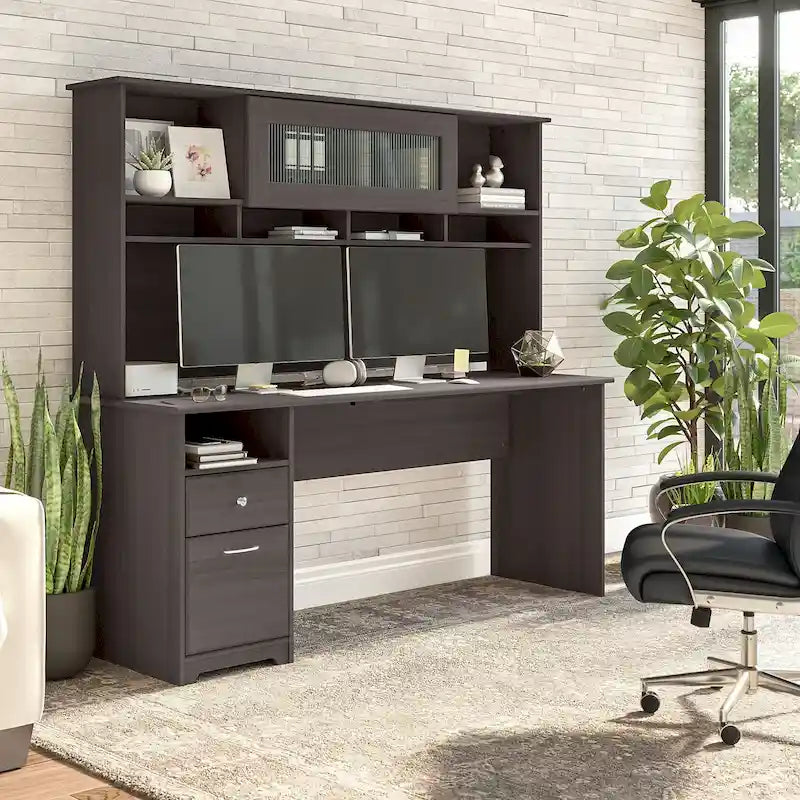 Bureau d'ordinateur de 183 cm avec huche et tiroirs — Couleurs variées, style transitionnel, 1 personne