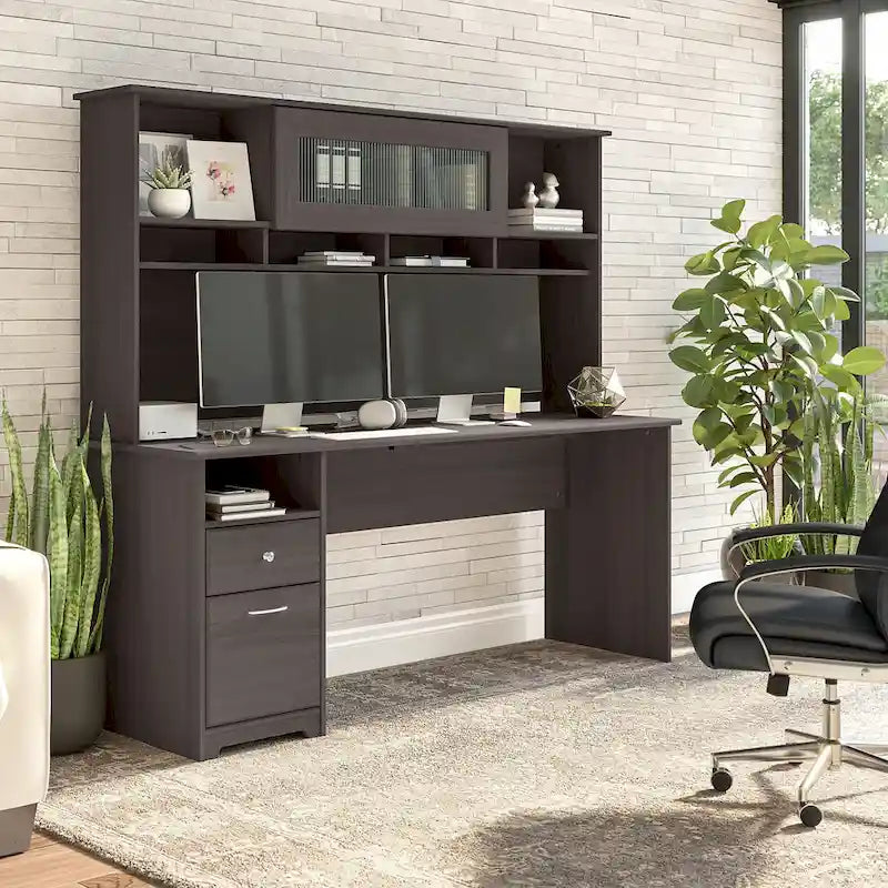 Bureau d'ordinateur de 183 cm avec huche et tiroirs — Couleurs variées, style transitionnel, 1 personne