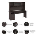 Bureau d'ordinateur de 183 cm avec huche et tiroirs — Couleurs variées, style transitionnel, 1 personne