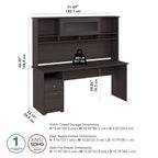Bureau d'ordinateur de 183 cm avec huche et tiroirs — Couleurs variées, style transitionnel, 1 personne