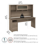 Bureau d'ordinateur de 183 cm avec huche et tiroirs — Couleurs variées, style transitionnel, 1 personne