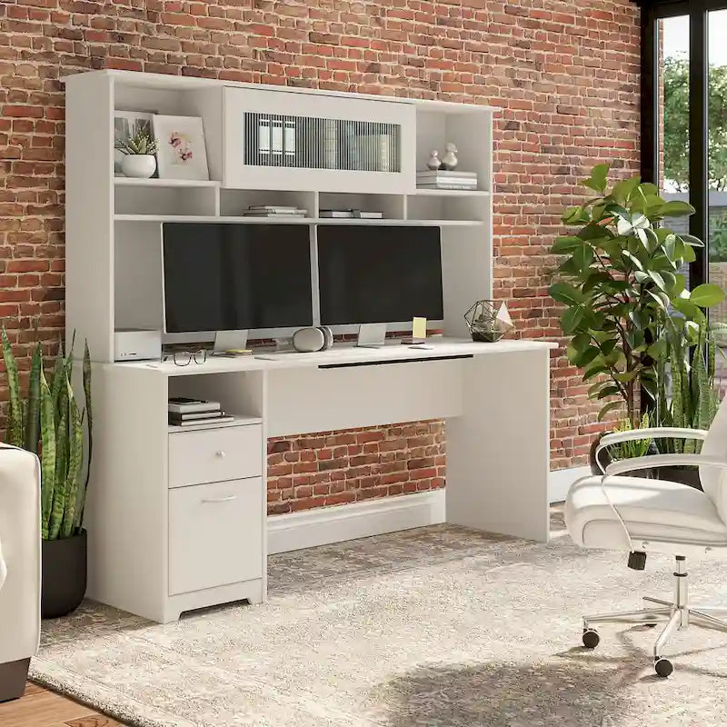 Bureau d'ordinateur de 183 cm avec huche et tiroirs — Couleurs variées, style transitionnel, 1 personne