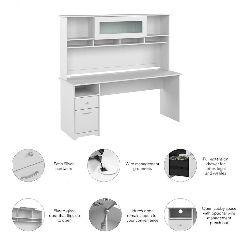 Bureau d'ordinateur de 183 cm avec huche et tiroirs — Couleurs variées, style transitionnel, 1 personne