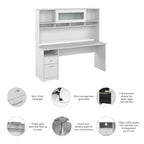Bureau d'ordinateur de 183 cm avec huche et tiroirs — Couleurs variées, style transitionnel, 1 personne