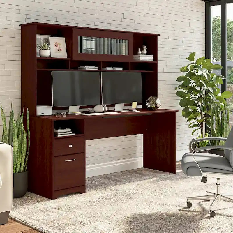 Bureau d'ordinateur de 183 cm avec huche et tiroirs — Couleurs variées, style transitionnel, 1 personne