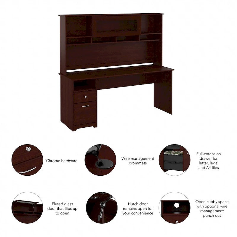 Bureau d'ordinateur de 183 cm avec huche et tiroirs — Couleurs variées, style transitionnel, 1 personne