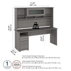 Bureau d'ordinateur de 183 cm avec huche et tiroirs — Couleurs variées, style transitionnel, 1 personne