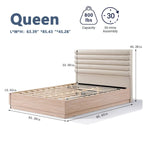 Lit plateforme queen en tissu bouclé taupe avec tête de lit