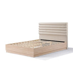 Lit plateforme queen en tissu bouclé taupe avec tête de lit