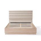 Lit plateforme queen en tissu bouclé taupe avec tête de lit