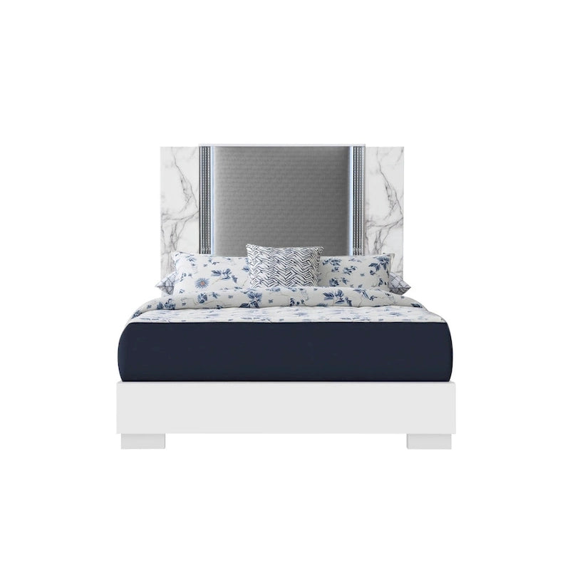 Cadre de lit double LED en similicuir et bois blanc et gris (1 place)
