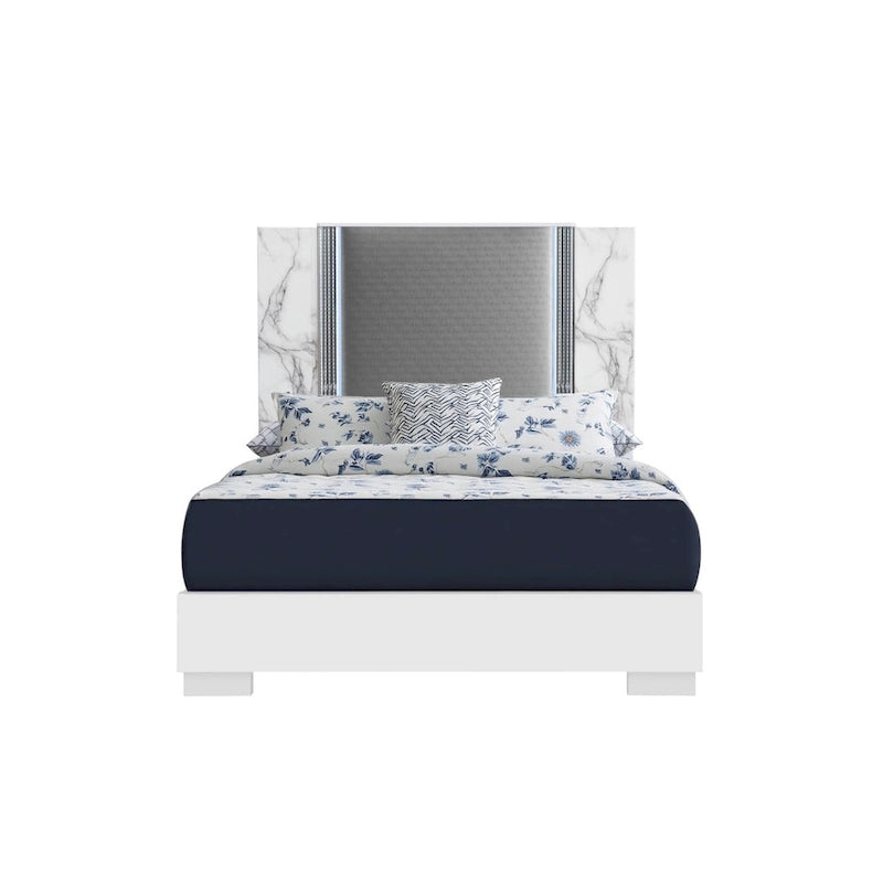 Cadre de lit double LED en similicuir et bois blanc et gris (1 place)