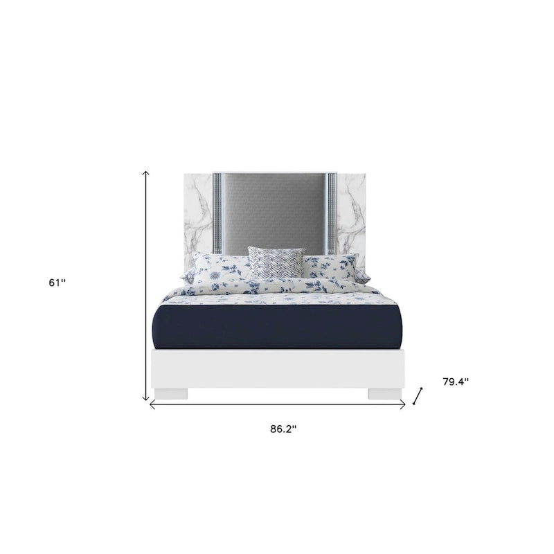 Cadre de lit double LED en similicuir et bois blanc et gris (1 place)
