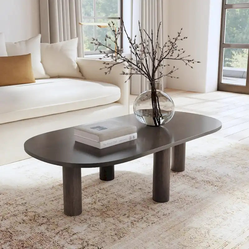 Table basse ovale en bois de manguier, noir/marron, 1 pièce