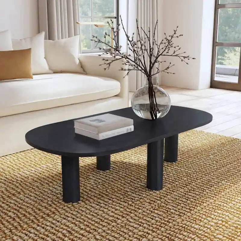 Table basse ovale en bois de manguier, noir/marron, 1 pièce