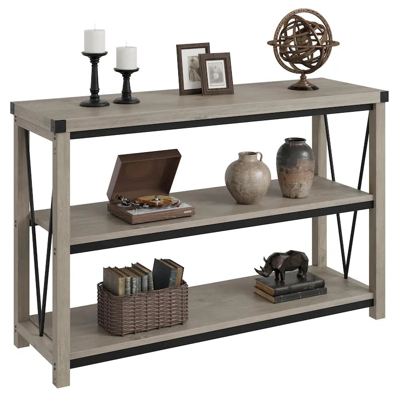 Console étroite à 3 niveaux marron/gris, 120 cm — 1 personne