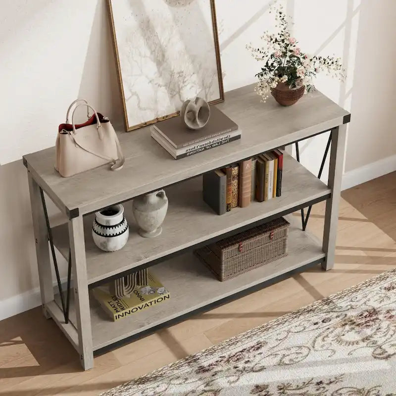 Console étroite à 3 niveaux marron/gris, 120 cm — 1 personne