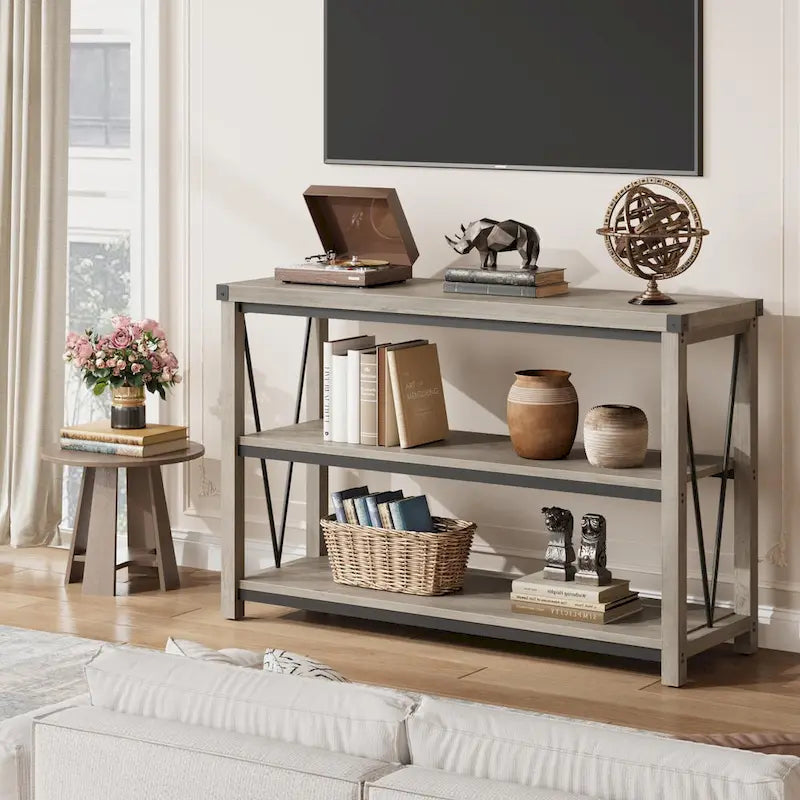 Console étroite à 3 niveaux marron/gris, 120 cm — 1 personne