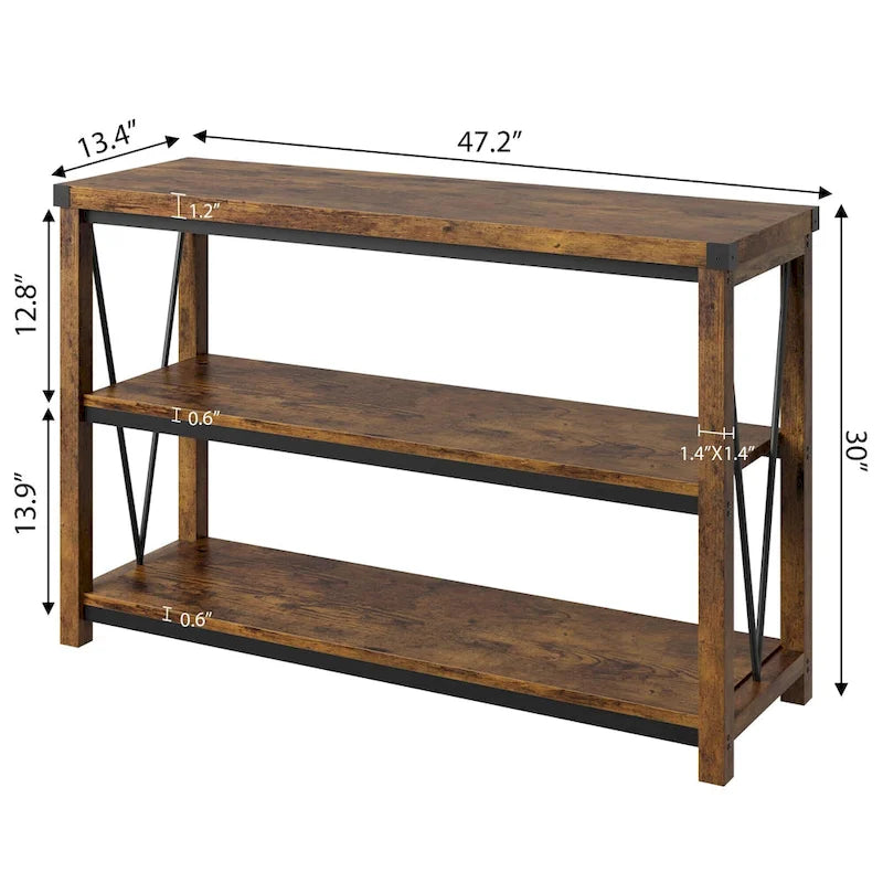 Console étroite à 3 niveaux marron/gris, 120 cm — 1 personne