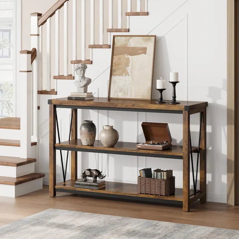 Console étroite à 3 niveaux marron/gris, 120 cm — 1 personne