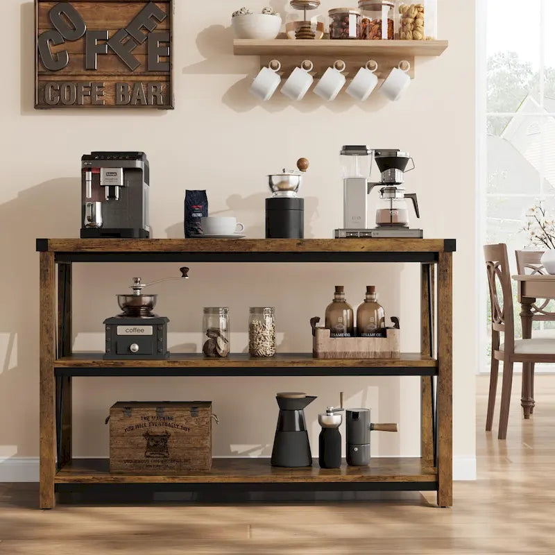 Console étroite à 3 niveaux marron/gris, 120 cm — 1 personne
