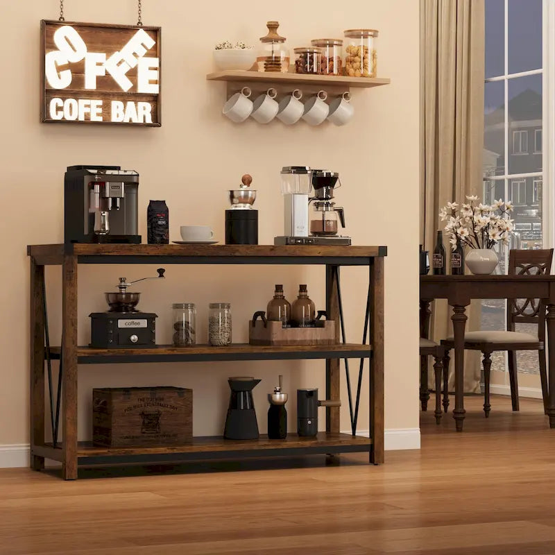 Console étroite à 3 niveaux marron/gris, 120 cm — 1 personne