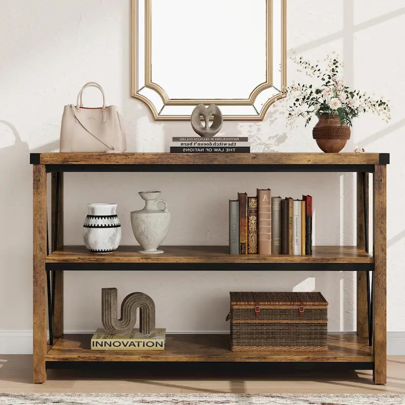 Console étroite à 3 niveaux marron/gris, 120 cm — 1 personne