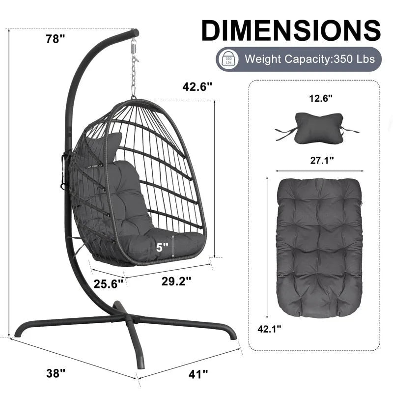 Fauteuil suspendu œuf avec support, 1 personne, gris foncé / gris clair / beige / marron / bleu bébé