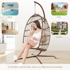 Fauteuil suspendu œuf avec support, 1 personne, gris foncé / gris clair / beige / marron / bleu bébé