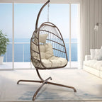 Fauteuil suspendu œuf avec support, 1 personne, gris foncé / gris clair / beige / marron / bleu bébé