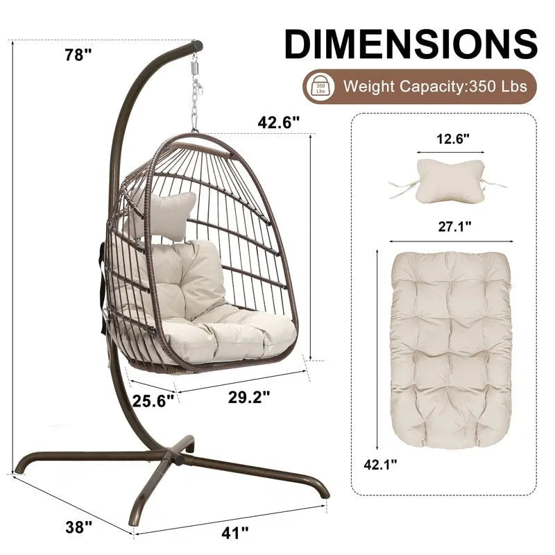 Fauteuil suspendu œuf avec support, 1 personne, gris foncé / gris clair / beige / marron / bleu bébé