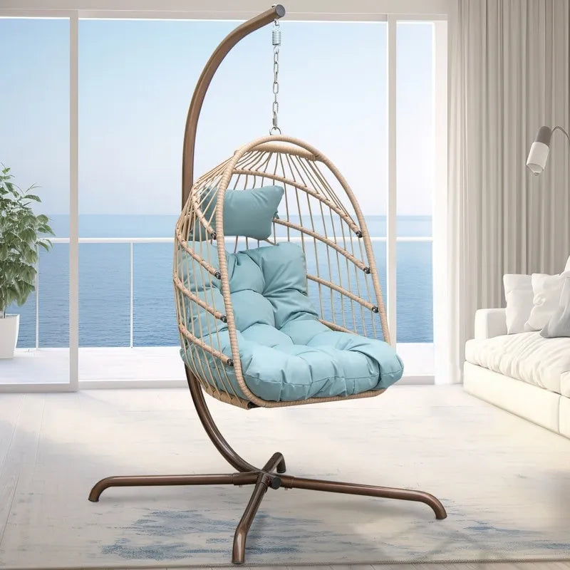 Fauteuil suspendu œuf avec support, 1 personne, gris foncé / gris clair / beige / marron / bleu bébé