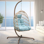 Fauteuil suspendu œuf avec support, 1 personne, gris foncé / gris clair / beige / marron / bleu bébé