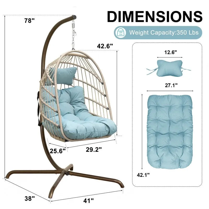 Fauteuil suspendu œuf avec support, 1 personne, gris foncé / gris clair / beige / marron / bleu bébé