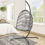 Fauteuil suspendu œuf avec support, 1 personne, gris foncé / gris clair / beige / marron / bleu bébé