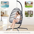 Fauteuil suspendu œuf avec support, 1 personne, gris foncé / gris clair / beige / marron / bleu bébé