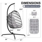 Fauteuil suspendu œuf avec support, 1 personne, gris foncé / gris clair / beige / marron / bleu bébé