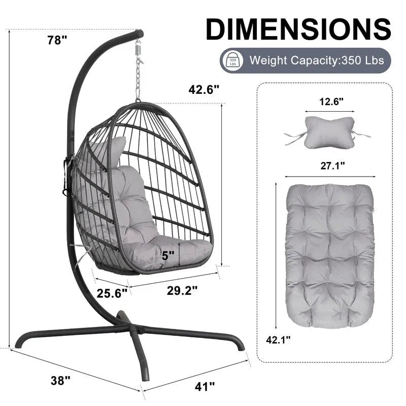 Fauteuil suspendu œuf avec support, 1 personne, gris foncé / gris clair / beige / marron / bleu bébé