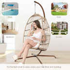 Fauteuil suspendu œuf avec support, 1 personne, gris foncé / gris clair / beige / marron / bleu bébé