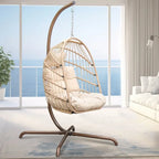 Fauteuil suspendu œuf avec support, 1 personne, gris foncé / gris clair / beige / marron / bleu bébé