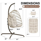 Fauteuil suspendu œuf avec support, 1 personne, gris foncé / gris clair / beige / marron / bleu bébé