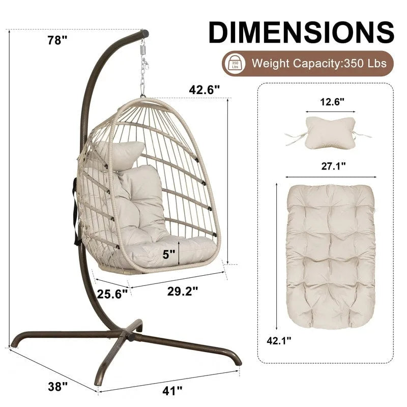Fauteuil suspendu œuf avec support, 1 personne, gris foncé / gris clair / beige / marron / bleu bébé