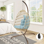 Fauteuil suspendu œuf avec support, 1 personne, gris foncé / gris clair / beige / marron / bleu bébé